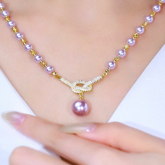 Purple Pearl Necklace Women's Temperament Fashionable and Versatile Clavicle Chain Accessories