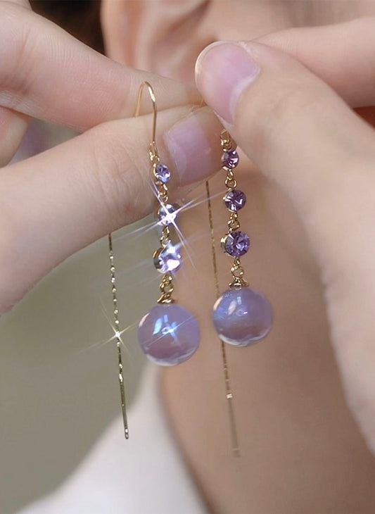 Purple High-grade Pearl Long Tassel Earring Accessories