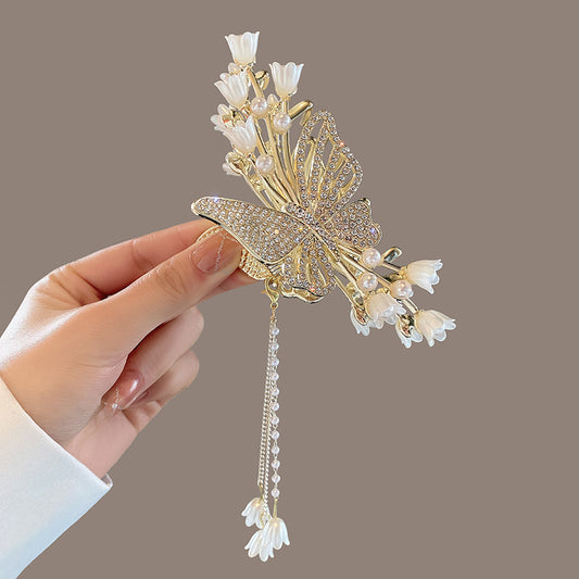 Women's Headgear Butterfly Flower Tassel Hair Clip Exquisite Clip Spring And Summer Large High-end Shark Clip