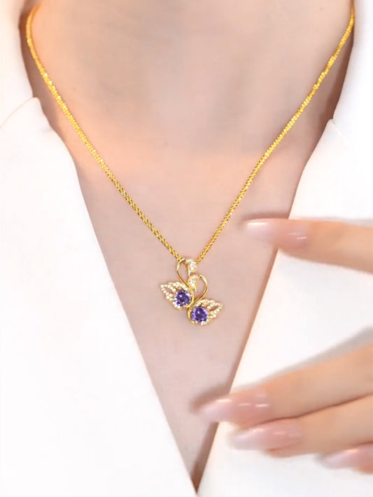 Purple Swan Clavicle Necklace Female Personalized Pendant Gold Chain Accessories