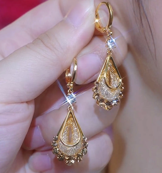 Women's Fashion Brown Crystal Water Drop Earrings