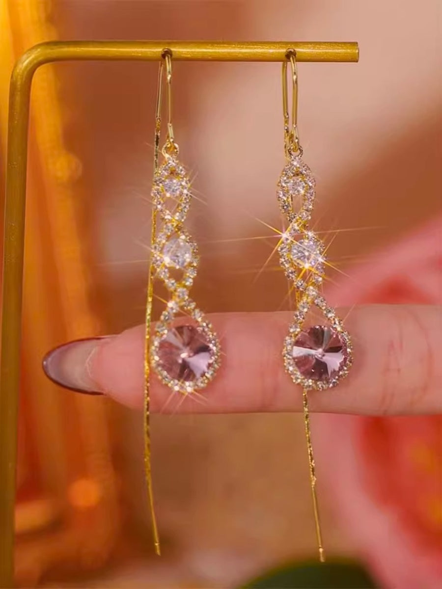 18K Gold Purple Water Drop Crystal Ear Wire Accessories for Women