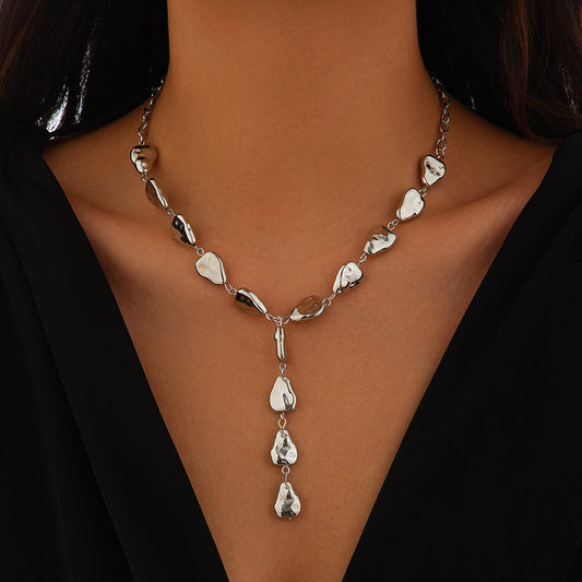 Jewelry Necklace Irregular Baroque Y-Shaped Clavicle Chain Flat Drop Pendant Necklace Female