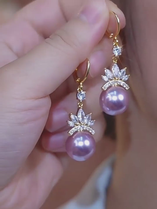 Zircon Wheat Ear Purple Pearl Earrings Women'S Accessories